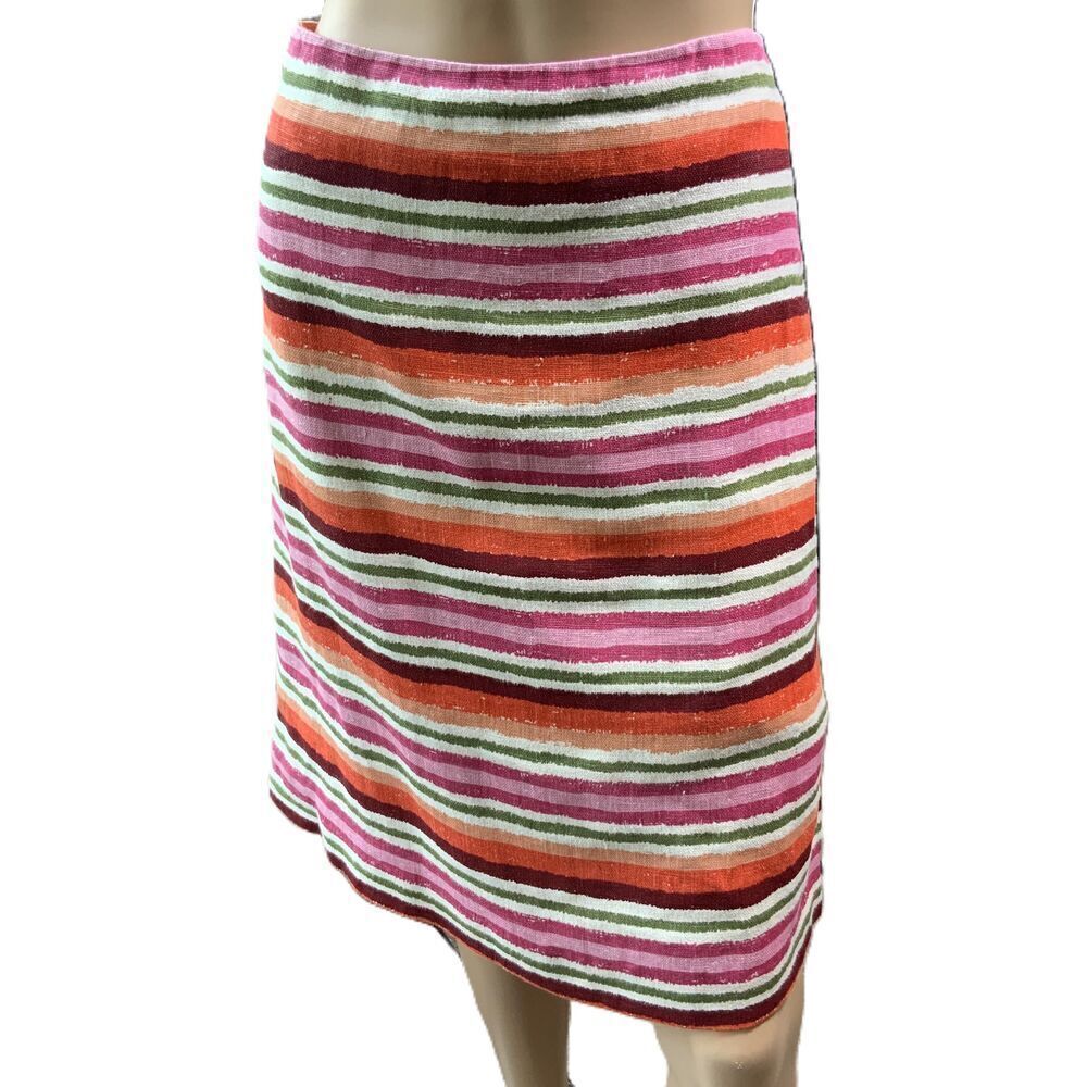 Talbots Multicolor 100% Linen Striped Pencil Skirt Size‎ 10 Coastal Grandmother